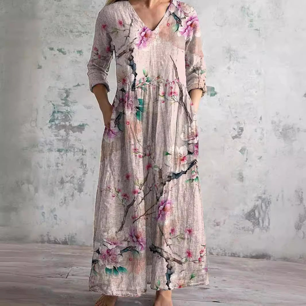 Women's Floral Summer Dress V Neck Relaxed Fit