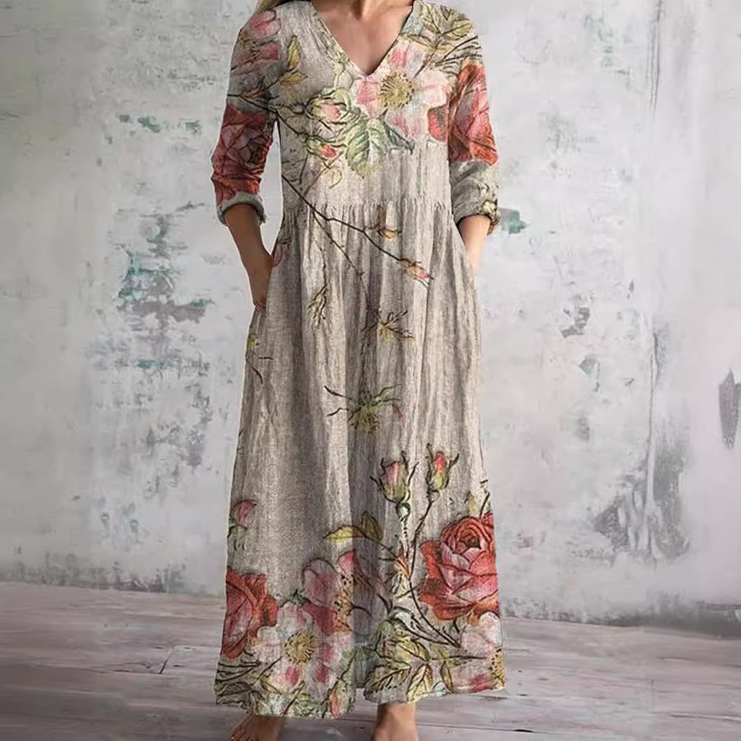 Women's Floral Summer Dress V Neck Relaxed Fit