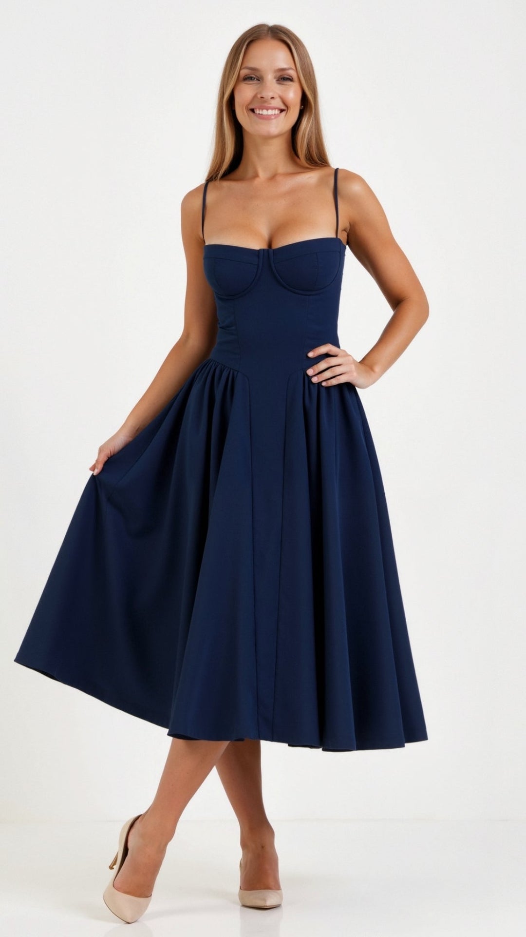 Women's Sweetheart Floral Gathered Midi Dress