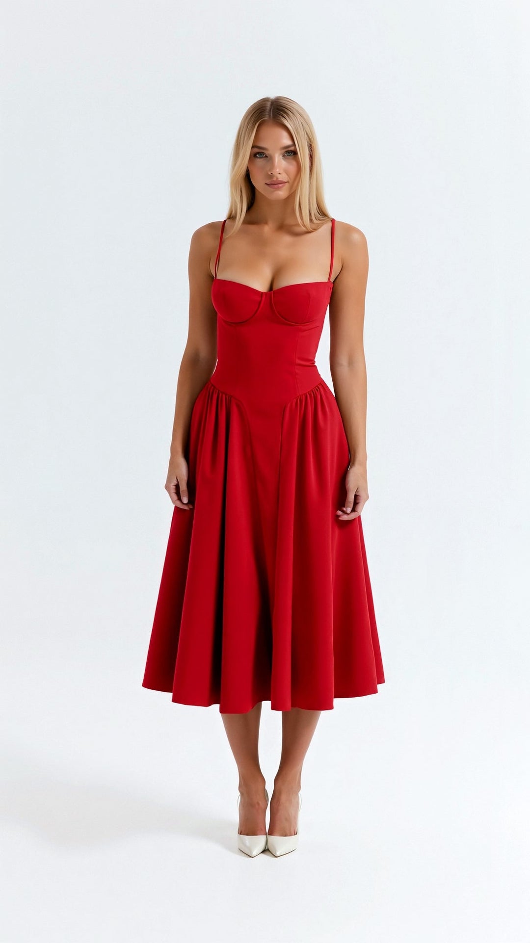 Women's Sweetheart Floral Gathered Midi Dress