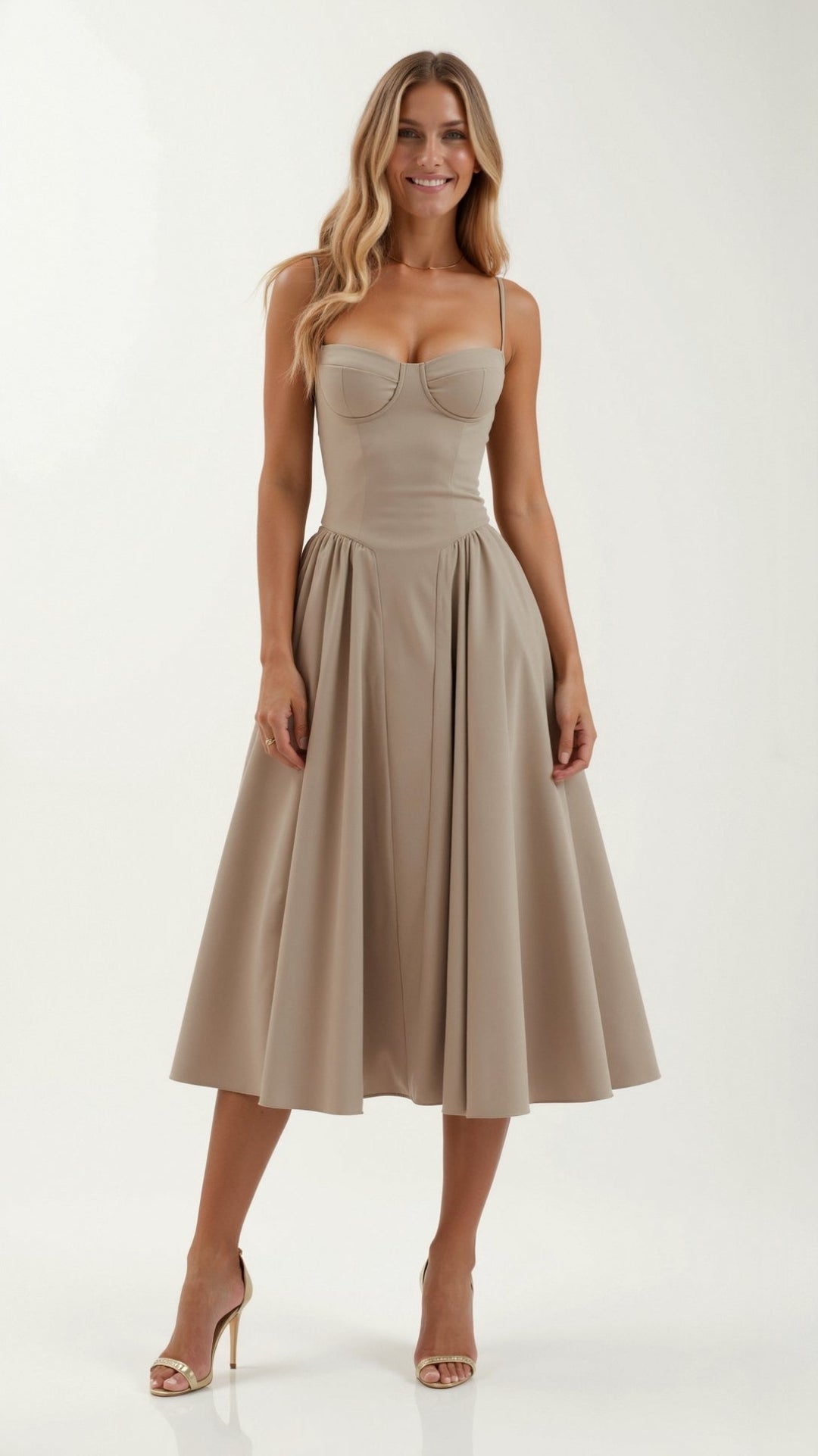 Women's Sweetheart Floral Gathered Midi Dress