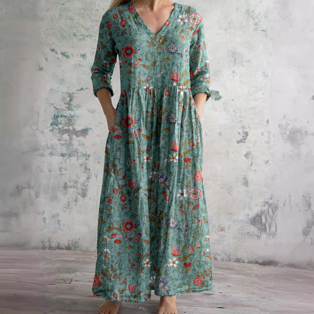 Women's Floral Summer Dress V Neck Relaxed Fit
