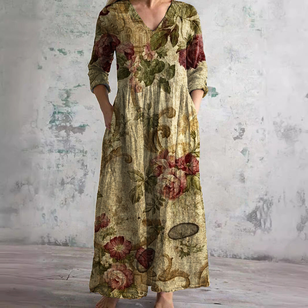 Women's Floral Summer Dress V Neck Relaxed Fit