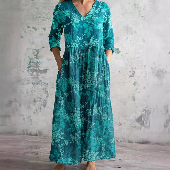 Women's Floral Summer Dress V Neck Relaxed Fit