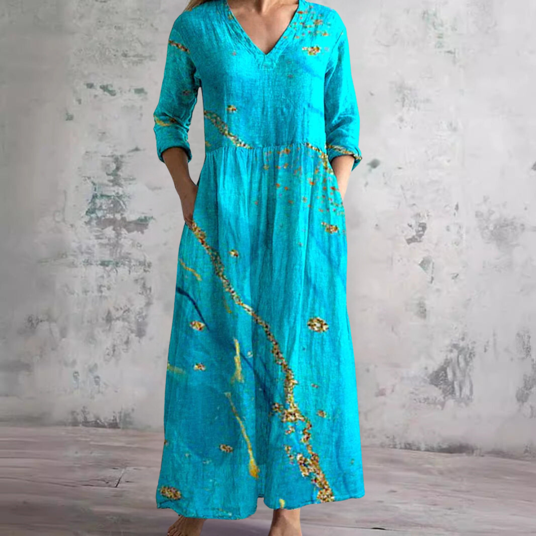 Women's Floral Summer Dress V Neck Relaxed Fit