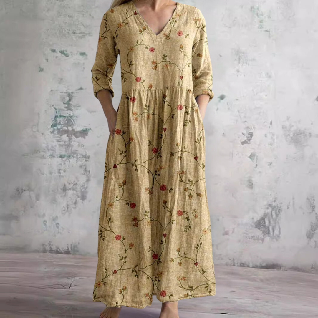 Women's Floral Summer Dress V Neck Relaxed Fit