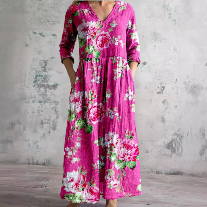 Women's Floral Summer Dress V Neck Relaxed Fit