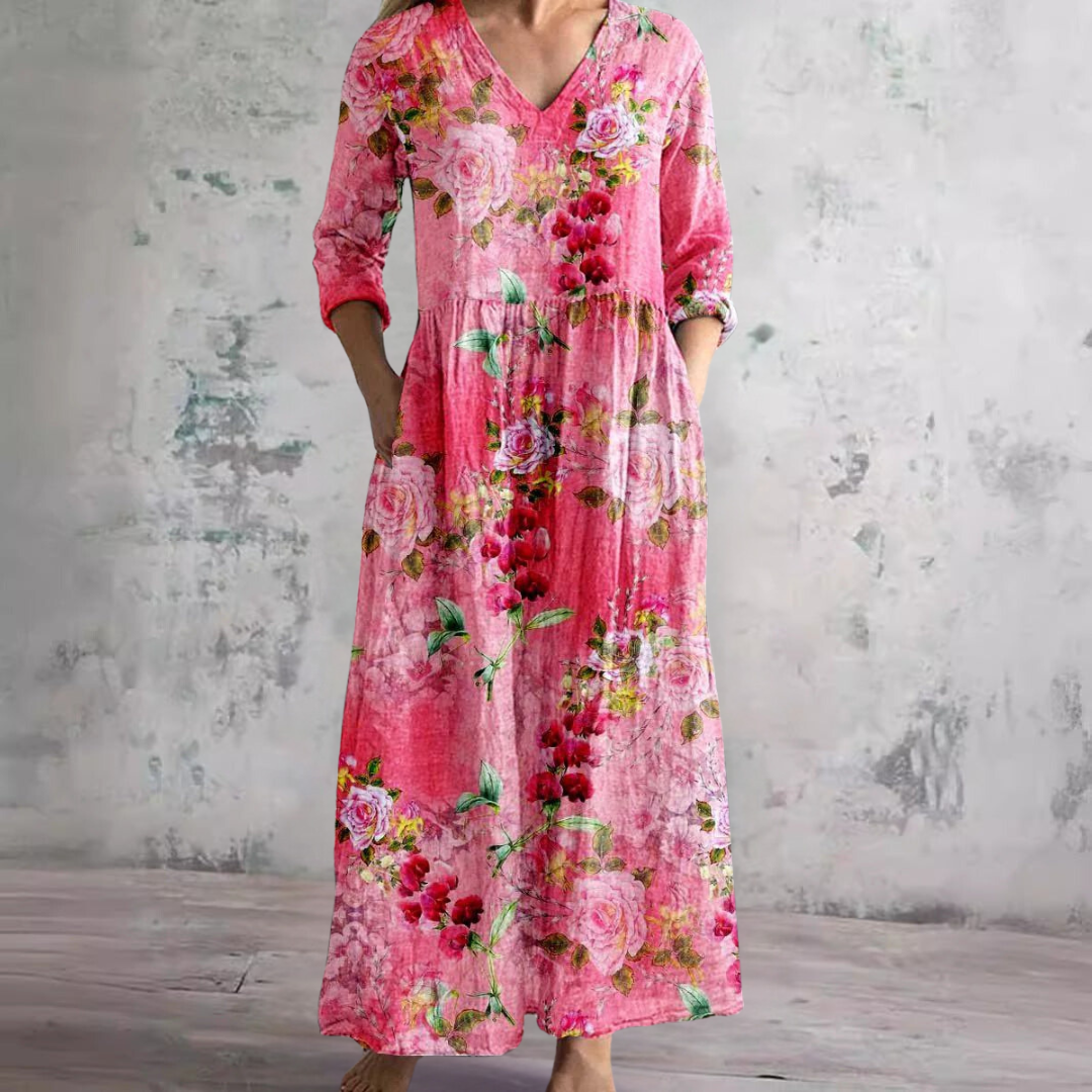 Women's Floral Summer Dress V Neck Relaxed Fit