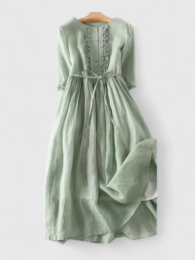 Women's Linen Lace-Up Midi Dress