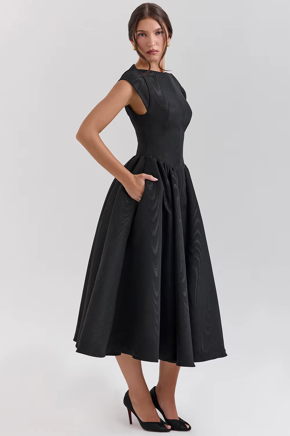 Women's Structured Cap Sleeve Midi Dress