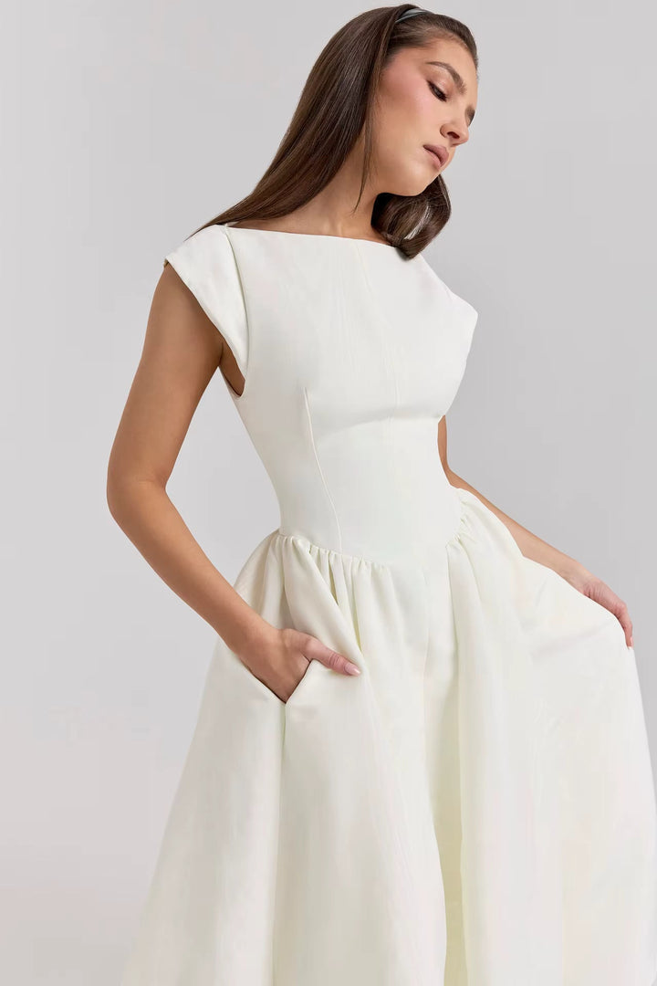 Women's Structured Cap Sleeve Midi Dress
