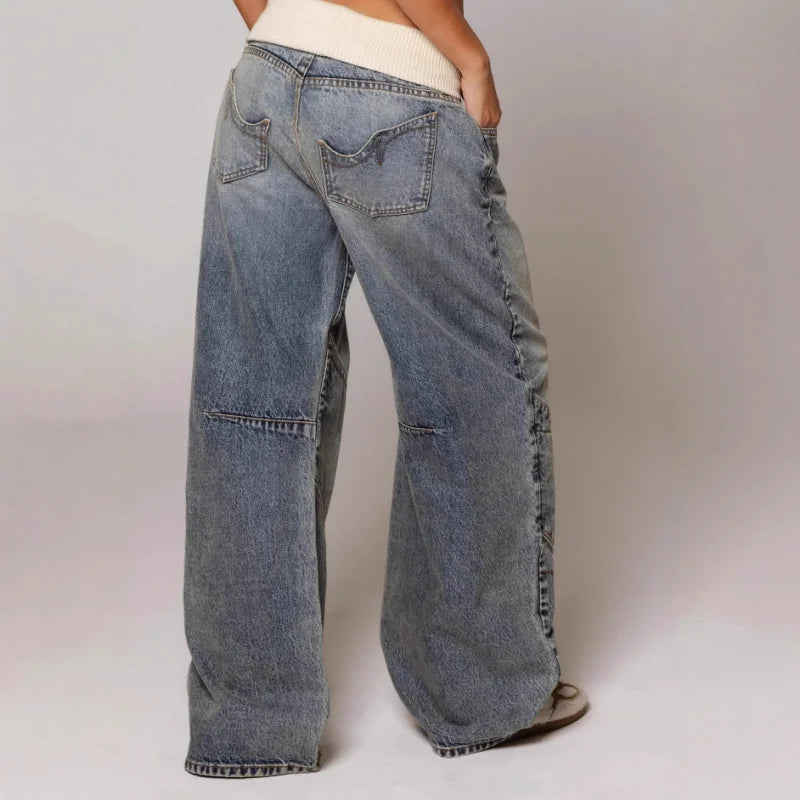 Women's Baggy Wide Leg Jeans Y2K Vintage Wash