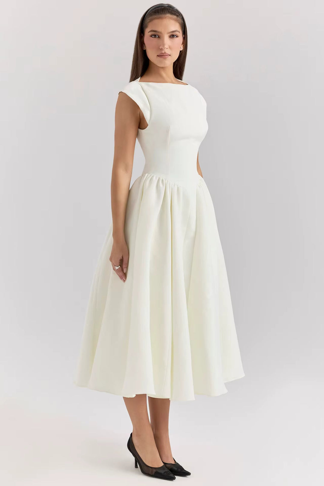 Women's Structured Cap Sleeve Midi Dress