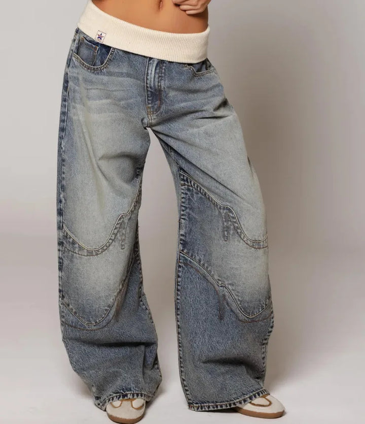Women's Baggy Wide Leg Jeans Y2K Vintage Wash
