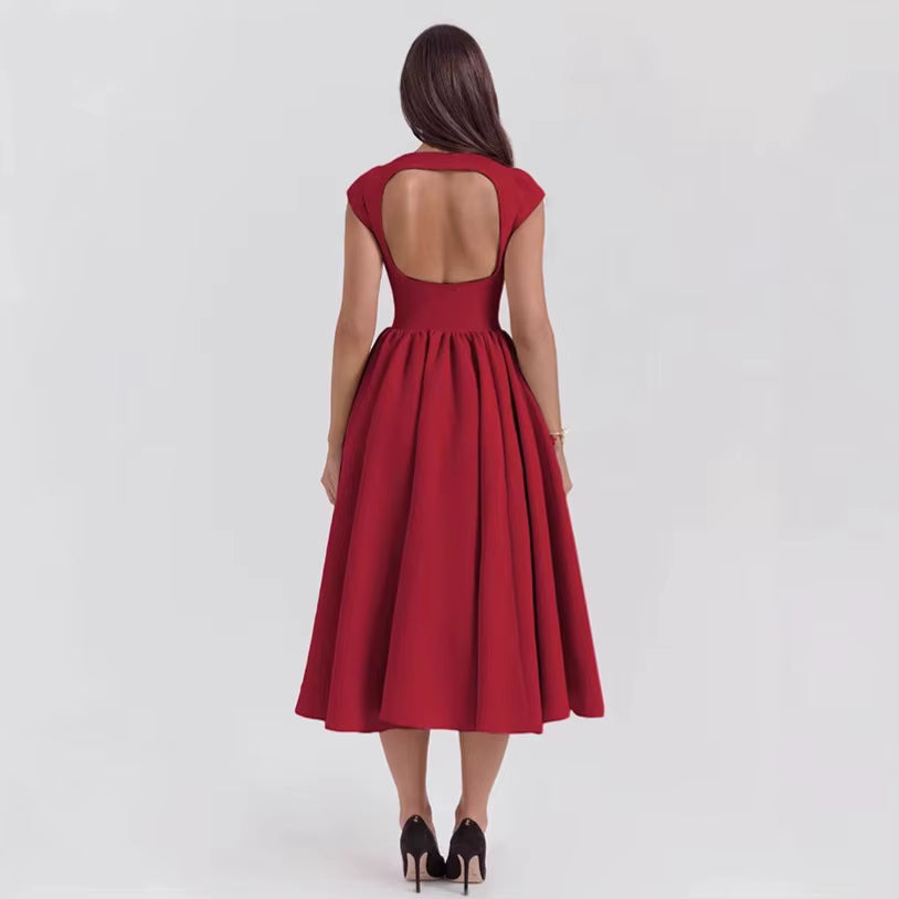 Women's Structured Cap Sleeve Midi Dress