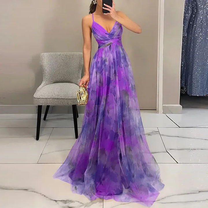 Women's Floral V-Neck Wedding Guest Maxi Dress