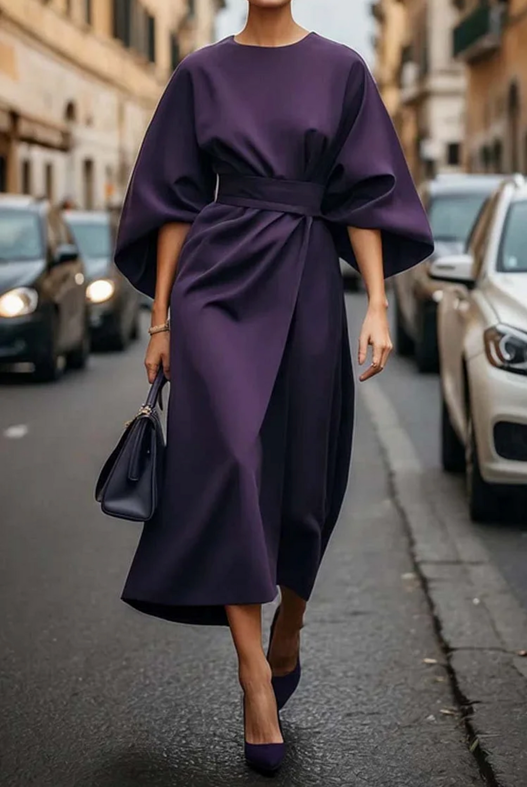 Women's Lantern Sleeve Midi Dress