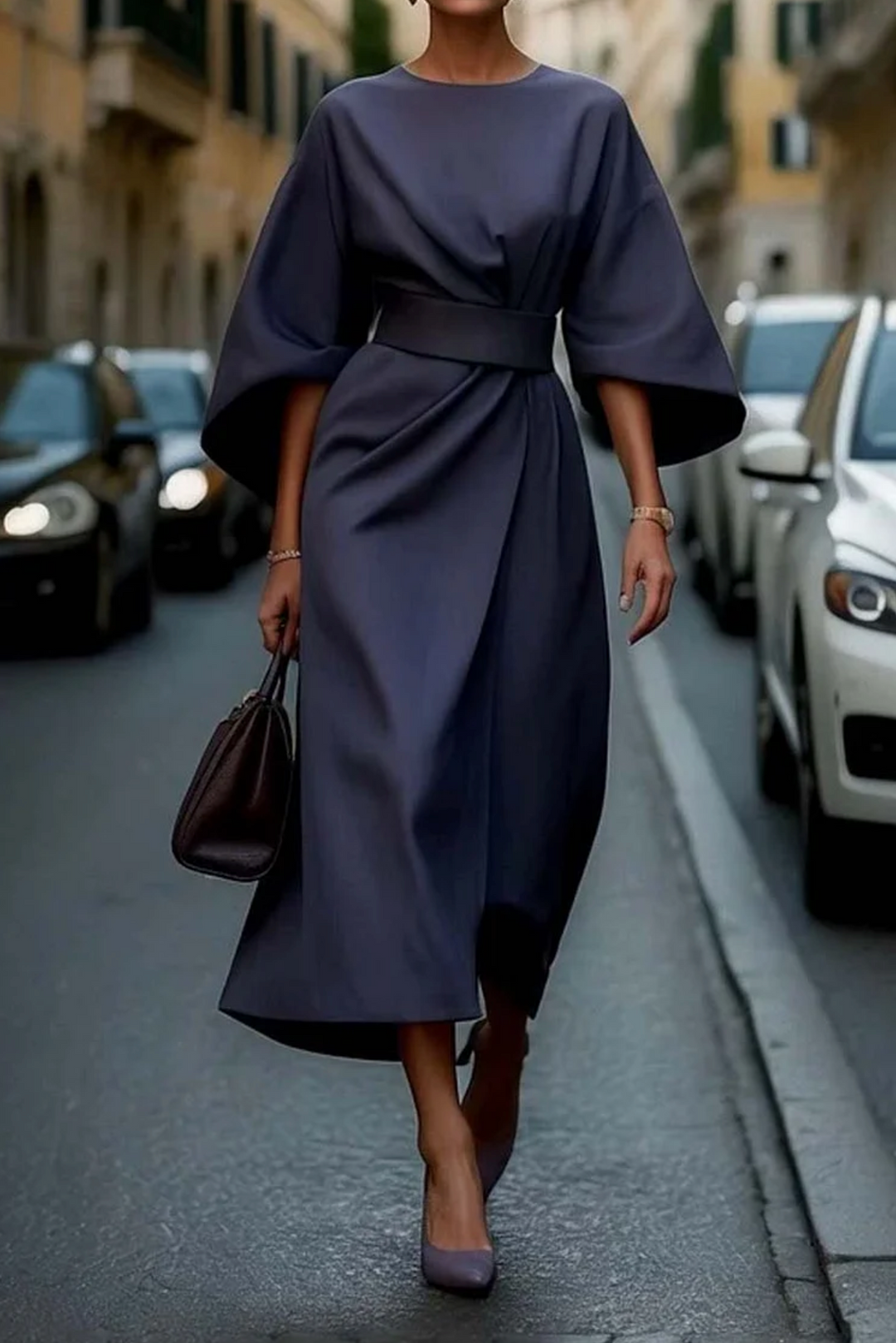 Women's Lantern Sleeve Midi Dress
