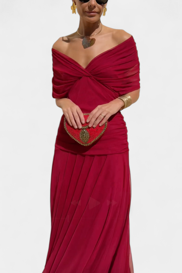 Women's Floral Pleated Maxi Dress V Neck