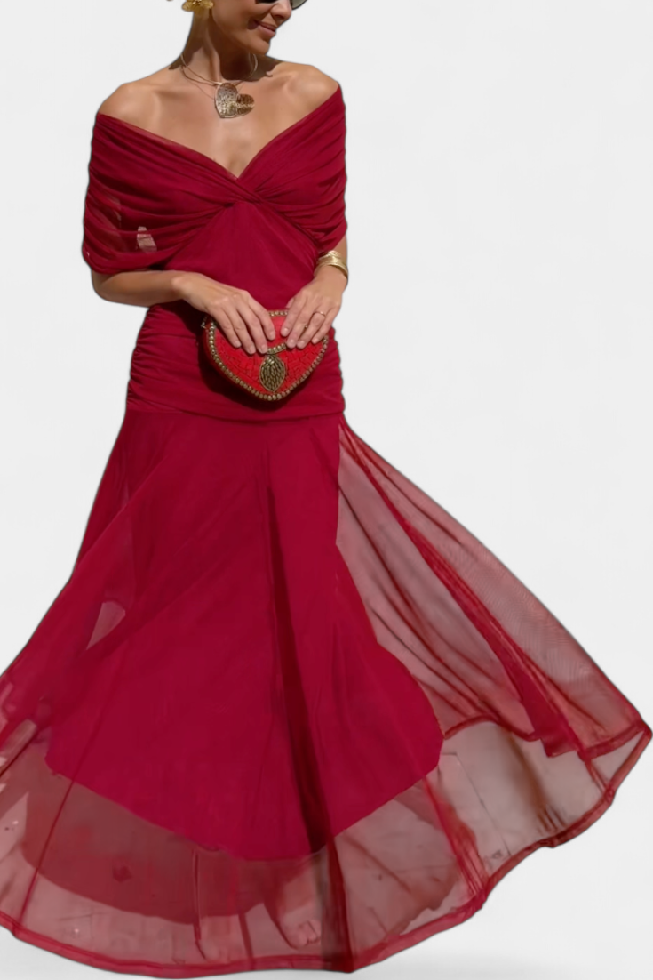 Women's Floral Pleated Maxi Dress V Neck