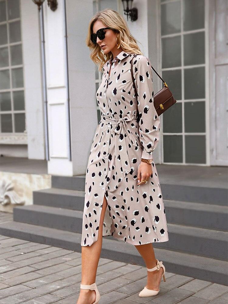 Women's Leopard Print Midi Dress