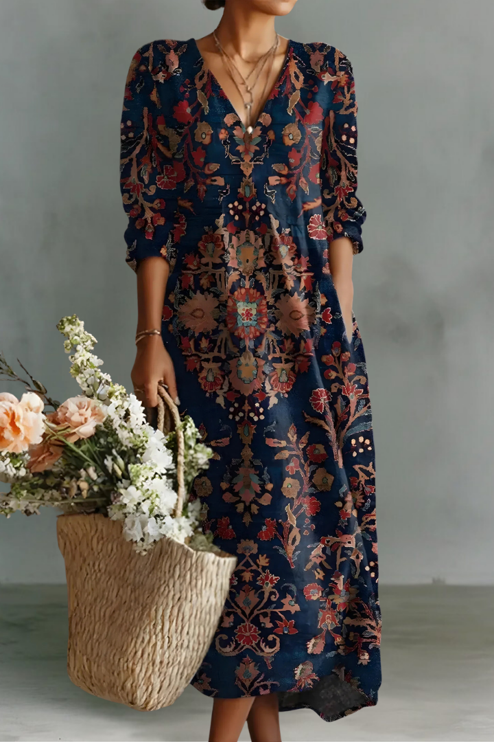 Women's Long Sleeve Linen Midi Dress