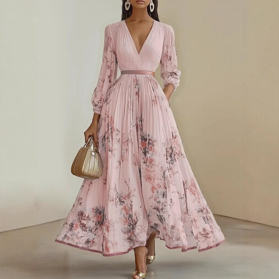 Women's Ribbon Tie Floral Maxi Dress