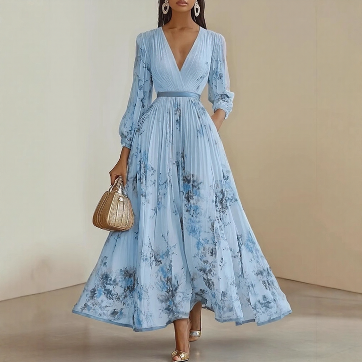 Women's Ribbon Tie Floral Maxi Dress