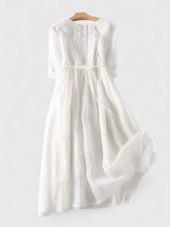 Women's Linen Lace-Up Midi Dress