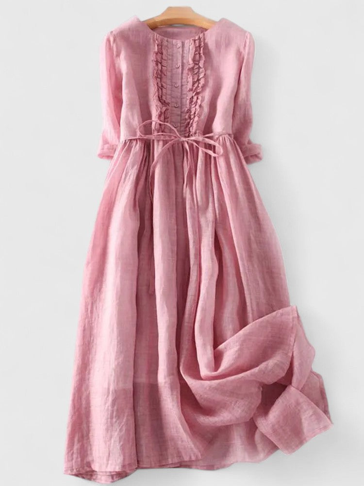 Women's Linen Lace-Up Midi Dress