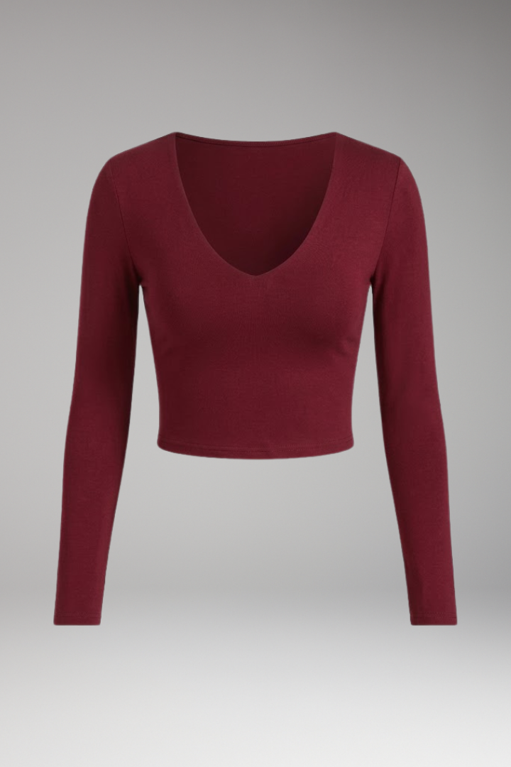 Women's Crop Top V Neck Long Sleeve