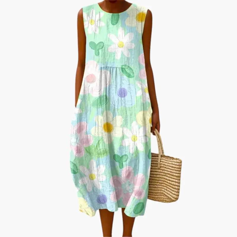 Women's Floral Patchwork A-Line Midi Dress