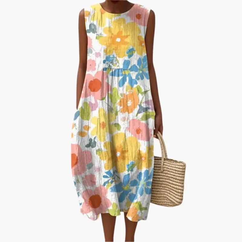 Women's Floral Patchwork A-Line Midi Dress
