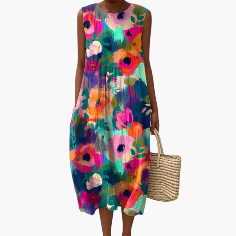 Women's Floral Patchwork A-Line Midi Dress