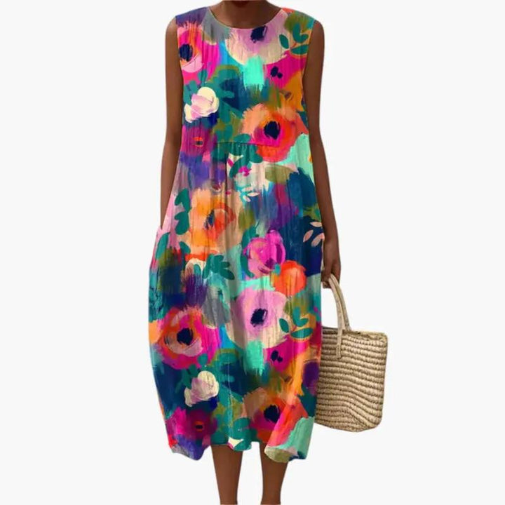 Women's Floral Patchwork A-Line Midi Dress