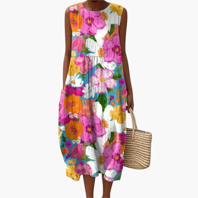Women's Floral Patchwork A-Line Midi Dress