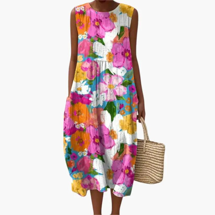 Women's Floral Patchwork A-Line Midi Dress
