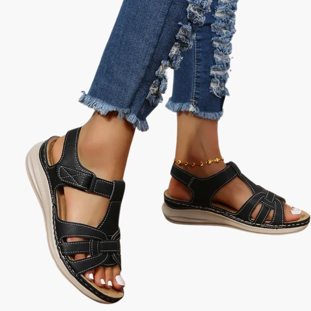 Women's Orthopedic Leather Sandals Contoured Footbed
