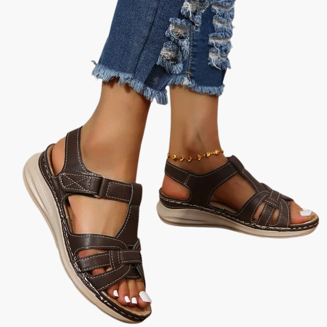 Women's Orthopedic Leather Sandals Contoured Footbed