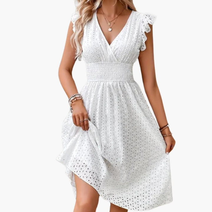 Women's Lace Midi Dress Sleeveless V Neck Defined Waist