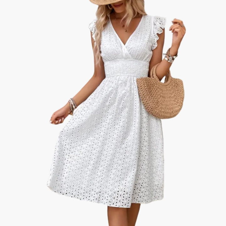 Women's Lace Midi Dress Sleeveless V Neck Defined Waist