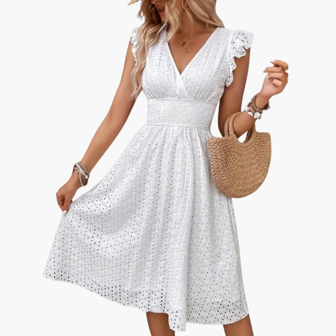 Women's Lace Midi Dress Sleeveless V Neck Defined Waist
