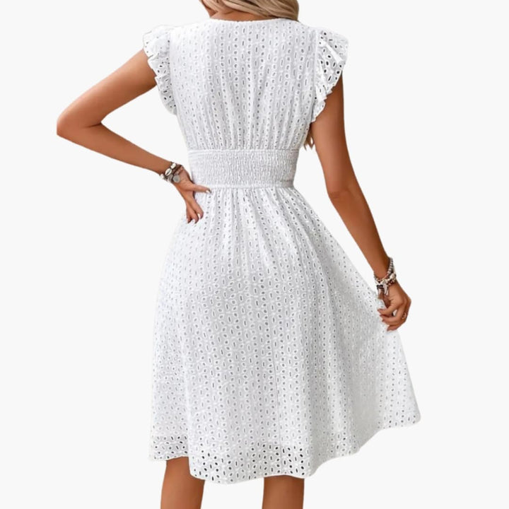 Women's Lace Midi Dress Sleeveless V Neck Defined Waist