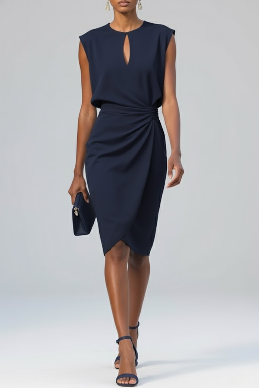 Women's Keyhole Neck Ruched Midi Dress