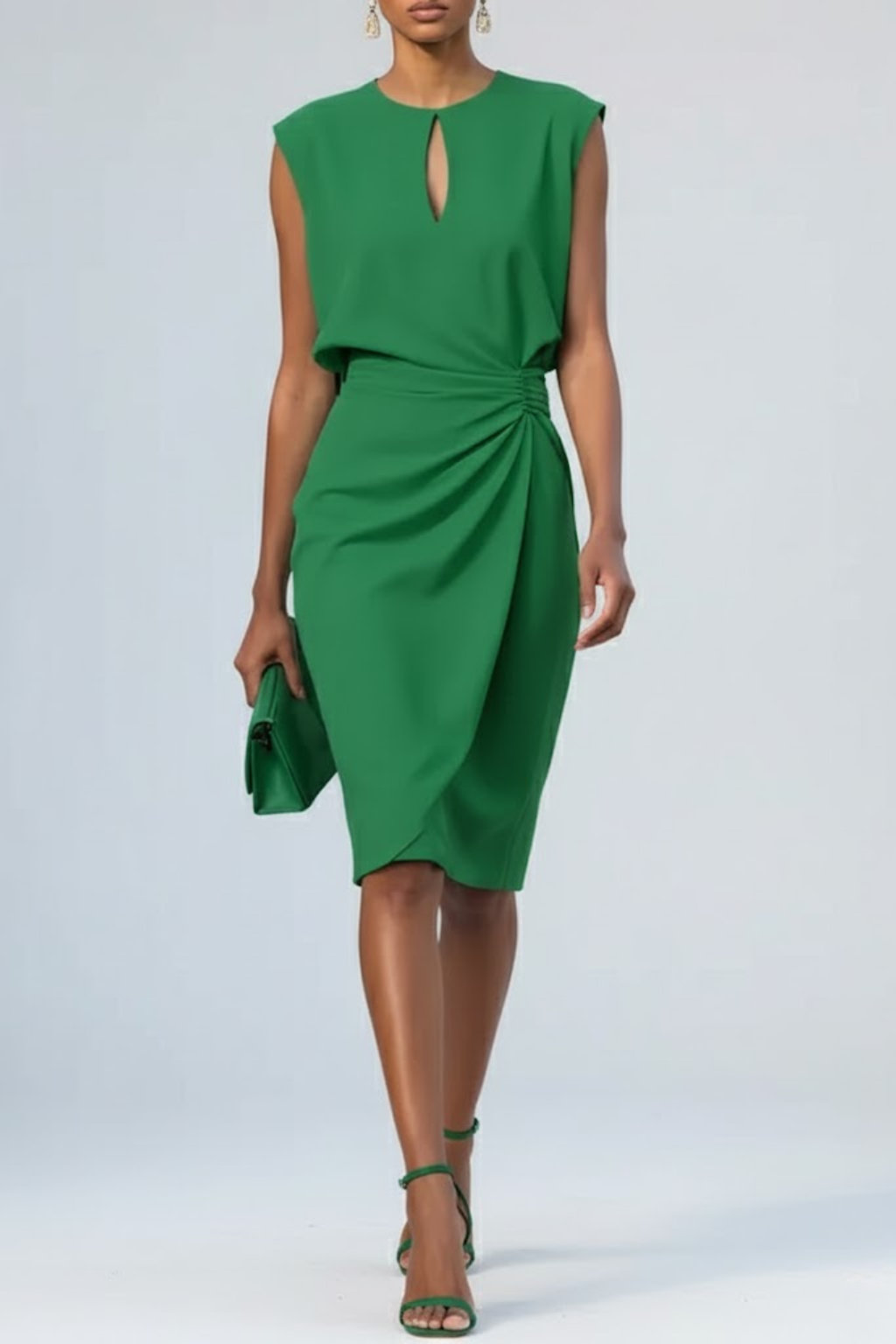Women's Keyhole Neck Ruched Midi Dress