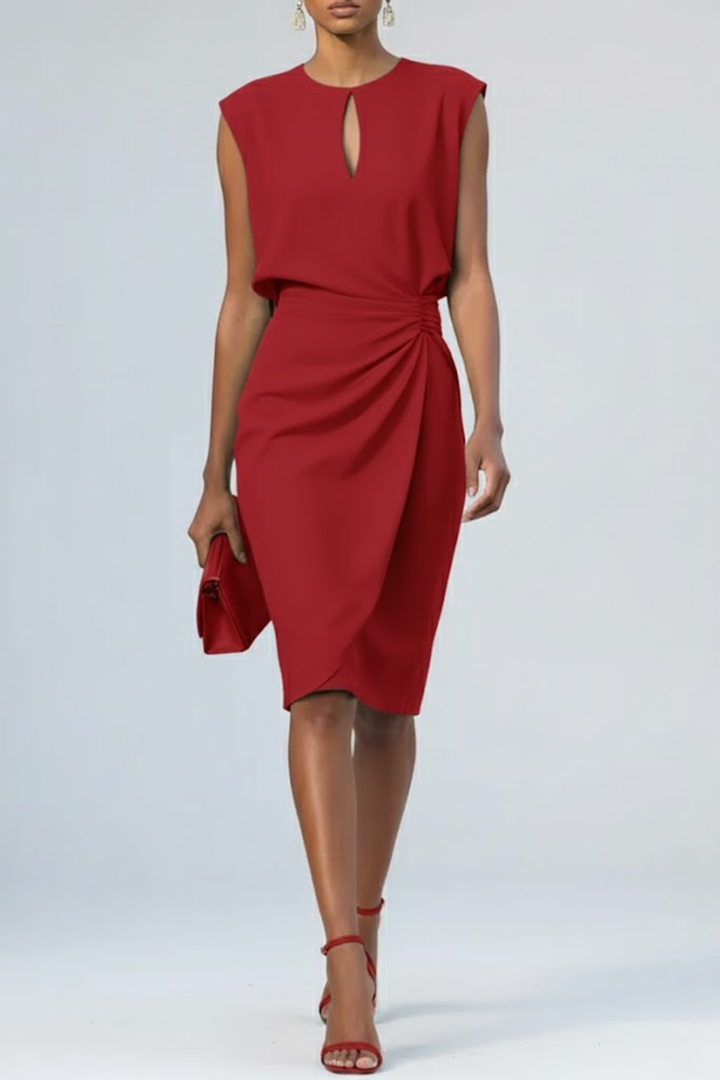 Women's Keyhole Neck Ruched Midi Dress