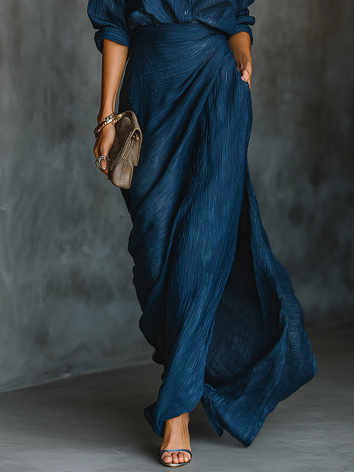 Women's Elegant Maxi Dress Set Shirt Top Long Skirt