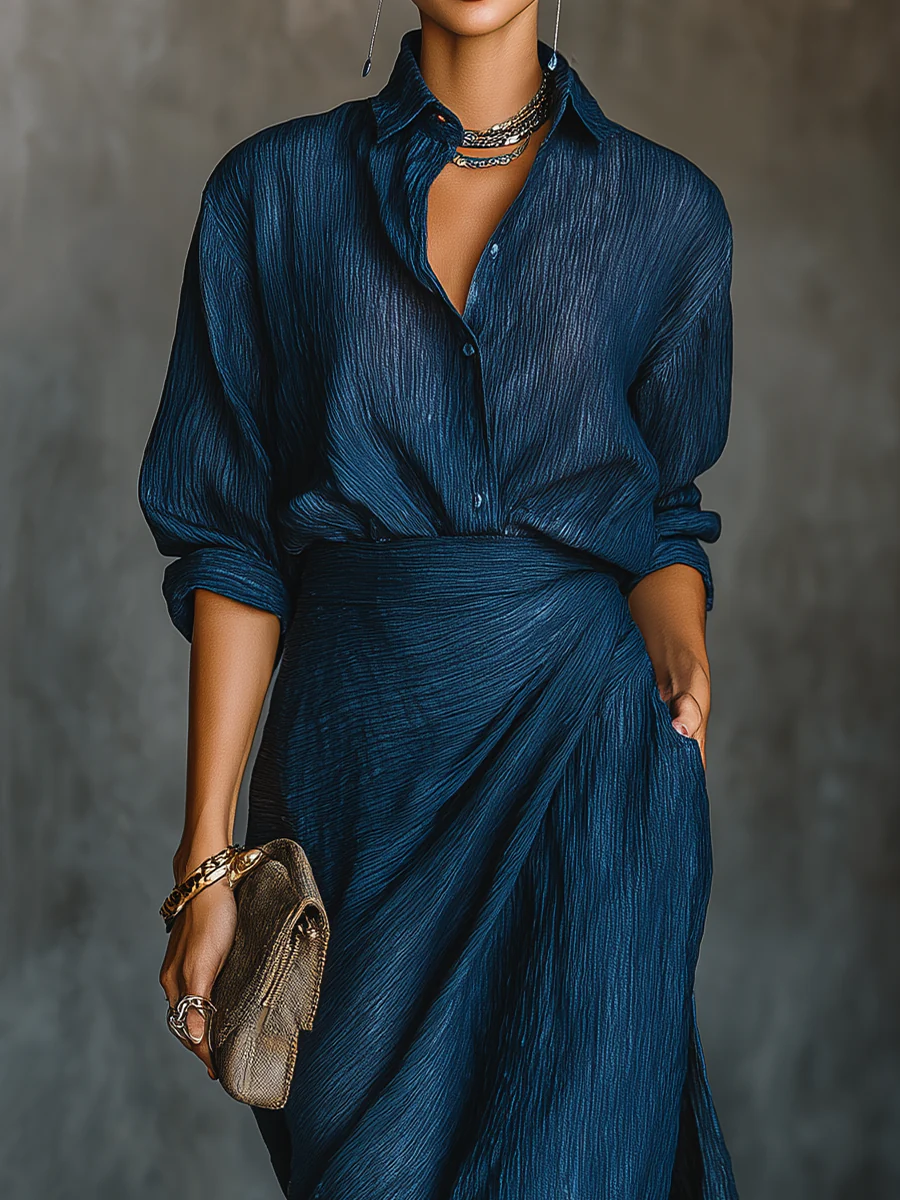 Women's Elegant Maxi Dress Set Shirt Top Long Skirt