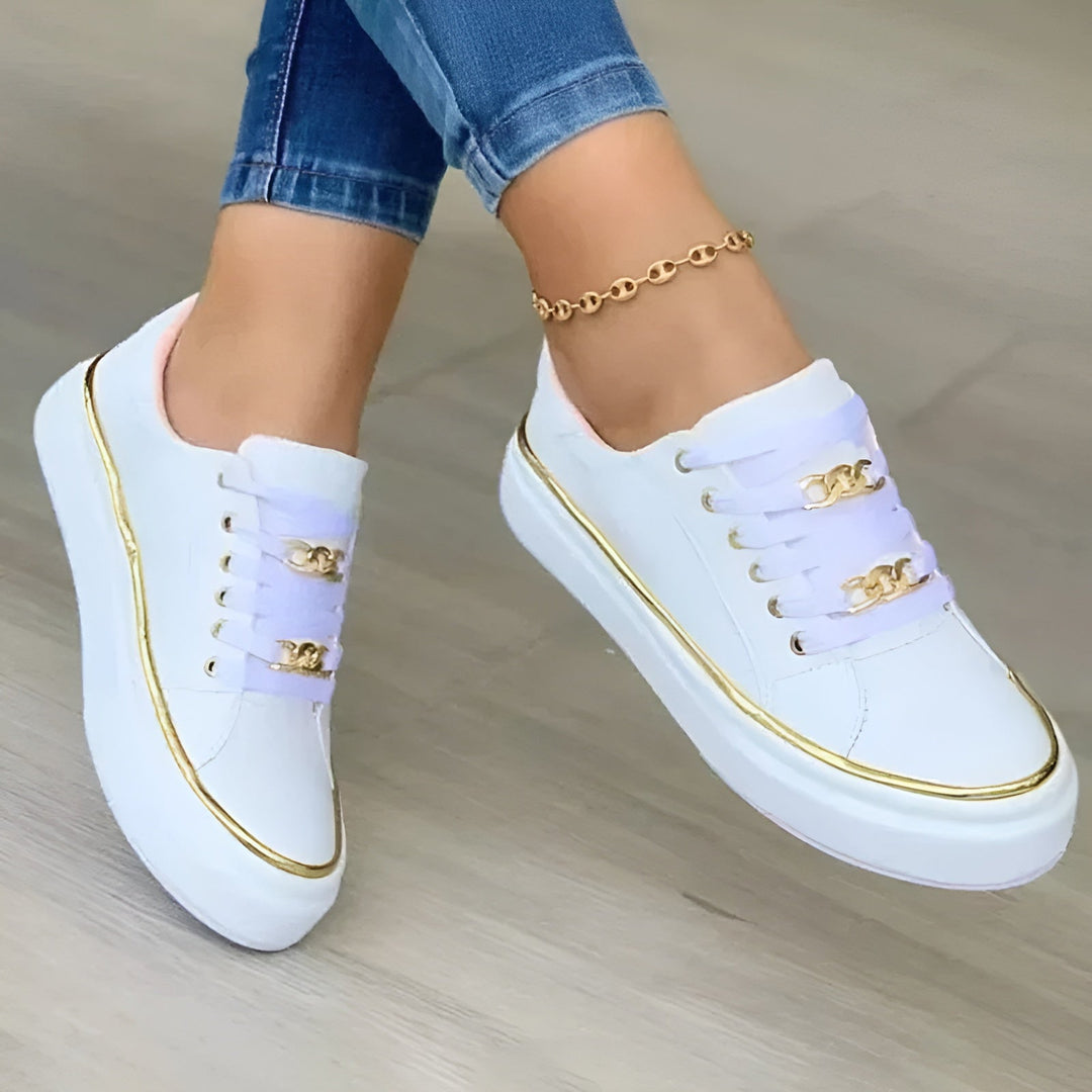 Women's Orthopedic Sneakers Lace Up Metallic Detail