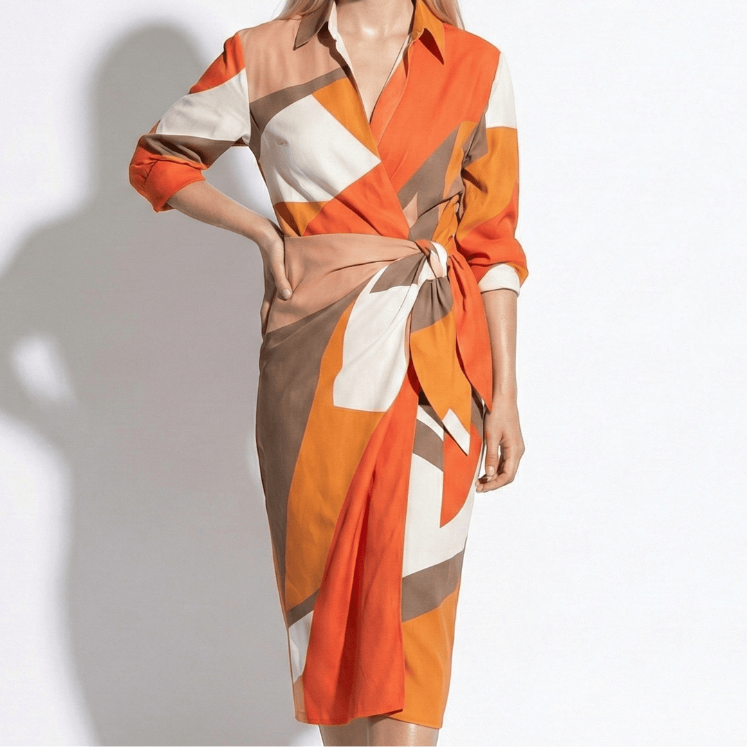Women's Striped Wrap Midi Dress